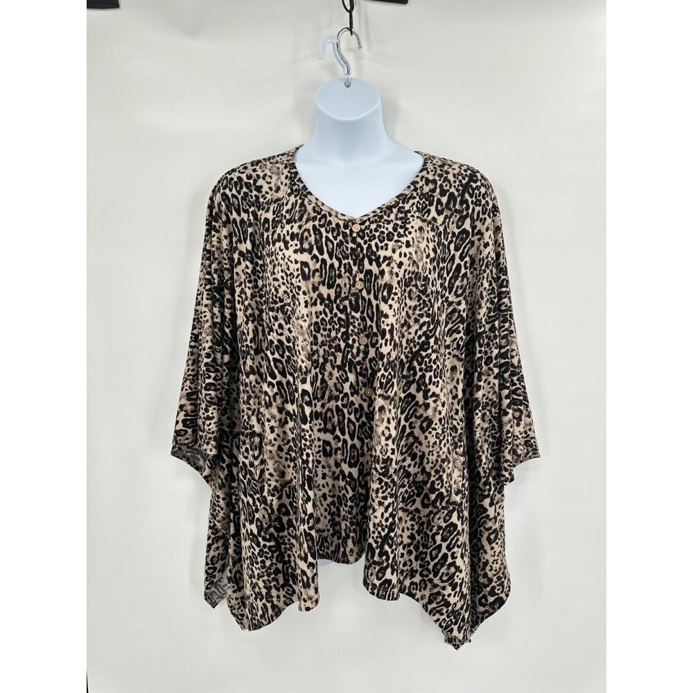 Gigio Plus Shirt‎ Womens 1XL Leopard Print Oversize Flowy Pullover Boho